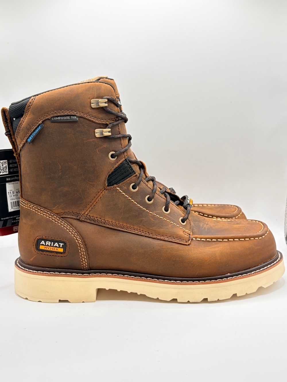 Ariat Rebar Lift 8-inch H2O Composite Toe Work Boots Distressed Brown 11.5 EE
